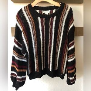Loveriche|Boho knit crewneck sweater in vintage style stripes•Grandpa sweater